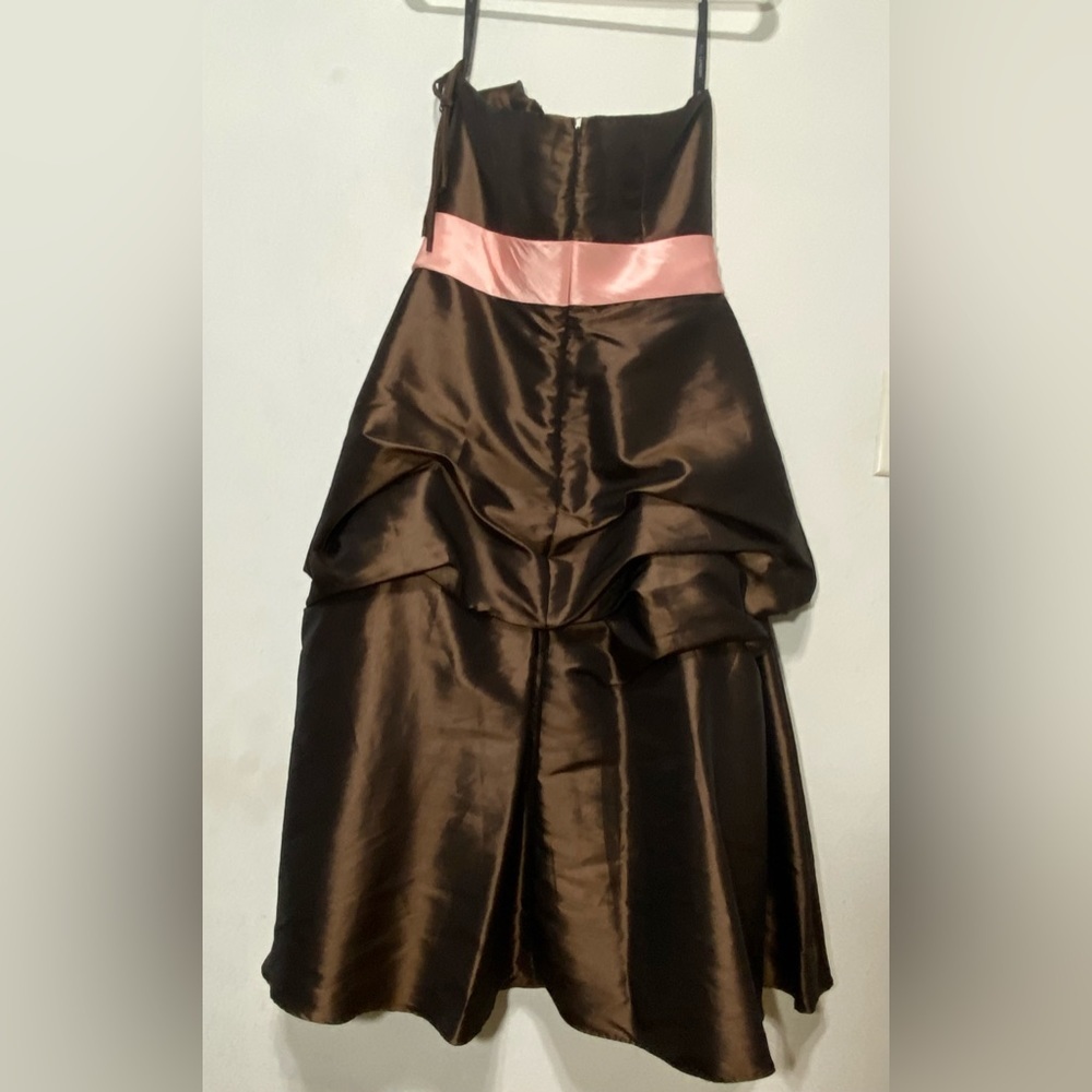 Bill Levkoff Y2K Chocolate Brown Pink Bubble Hem Bridesmaid Dress Size 12 - Picture 10 of 13